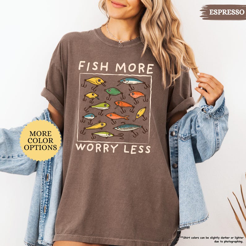 Comfort Colors® Funny Fishing Shirt, Fish More Worry Less, Fishing Dad Shirt, Gift For Dad, Fishing Lover Shirt, Fish Hunting, Fisherman Tee bild 7