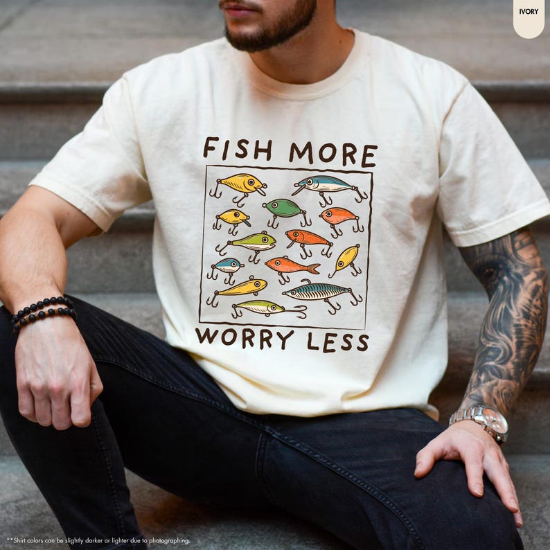 Comfort Colors® Funny Fishing Shirt, Fish More Worry Less, Fishing Dad Shirt, Gift For Dad, Fishing Lover Shirt, Fish Hunting, Fisherman Tee bild 4