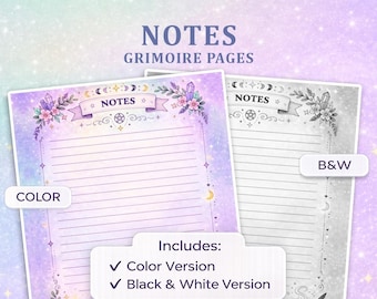 Página de grimorio de notas de brujas / Hoja de diario mágico pastel (Descarga PDF)