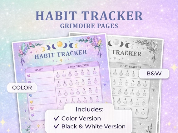 Witchy Habit Tracker Printable | Pastel Grimoire Insert