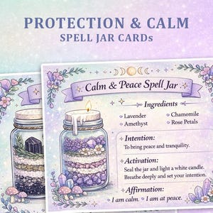 Cartas Grimorio del Tarro de Hechizos / Protección y Calma (PDF Imprimible)