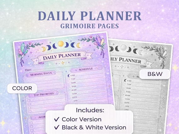 Witchy Daily Planner | Pastel Moon Crystal Grimoire Insert