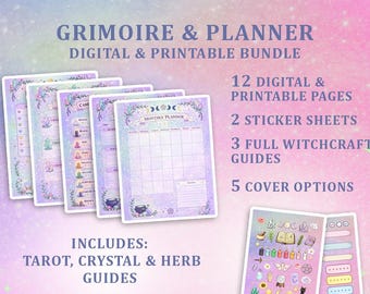 Witchcraft Grimoire & Planner Page Bundle – Grimoire Pages, Stickers, Guides (Digital Download)