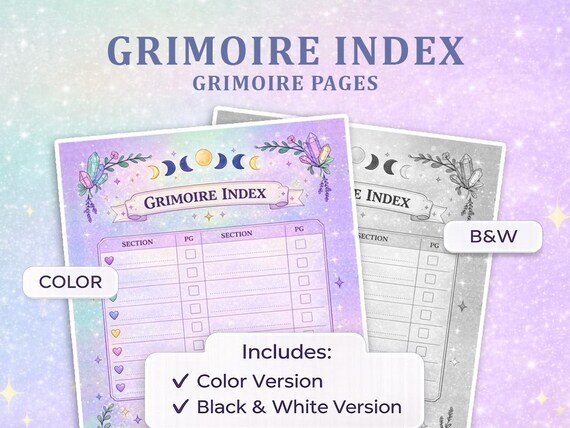 Grimoire Index Digital & Printable Page
