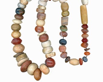 Antique Agate & Carnelian Trade Beads Mixed Shapes and Sizes Long 29.5" Strand