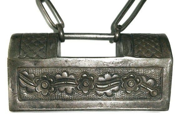 Antique Chinese Lock Necklace Ornate Rectangular … - image 7
