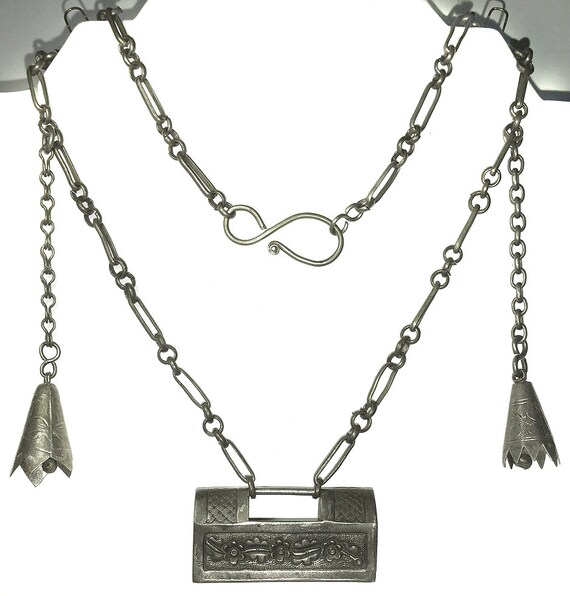 Antique Chinese Lock Necklace Ornate Rectangular … - image 5