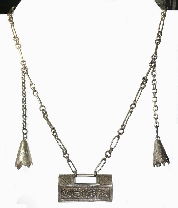 Antique Chinese Lock Necklace Ornate Rectangular … - image 3
