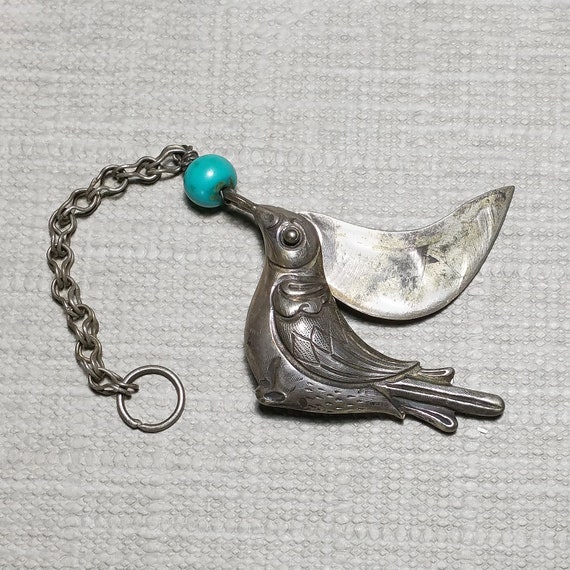 Antique Chinese Pendant Silver Color Bird With Mo… - image 2