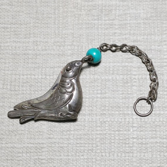 Antique Chinese Pendant Silver Color Bird With Mo… - image 3