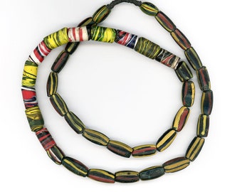 Antique Trade Beads Multicolor Stripe Mix 26.5" Strand