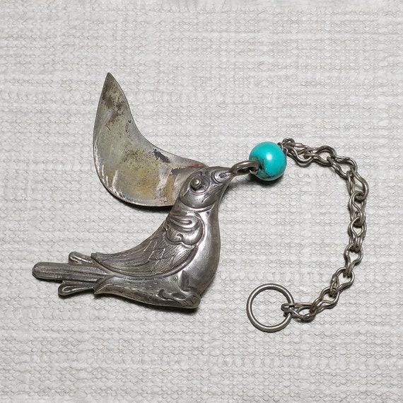 Antique Chinese Pendant Silver Color Bird With Mo… - image 4