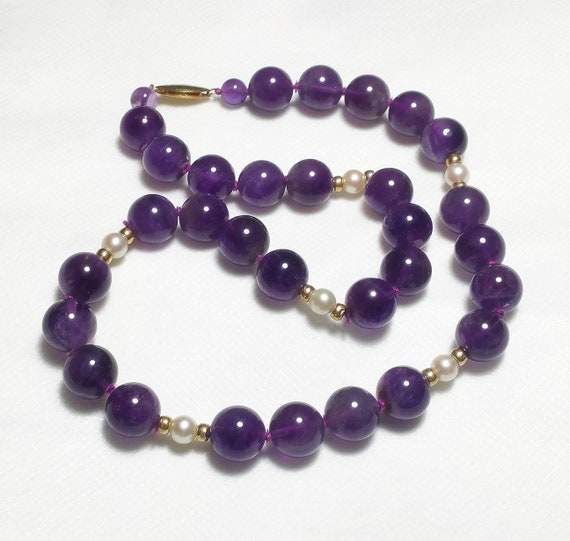 Vintage Amethyst Beads, Pearls & 14kt Gold Neckla… - image 1