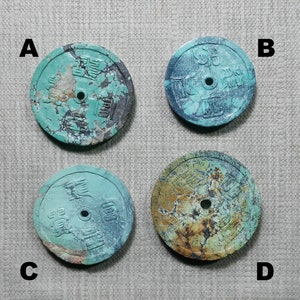 Vintage Turquoise Coin Beads Carved Natural Stone Pendant Sized Choose