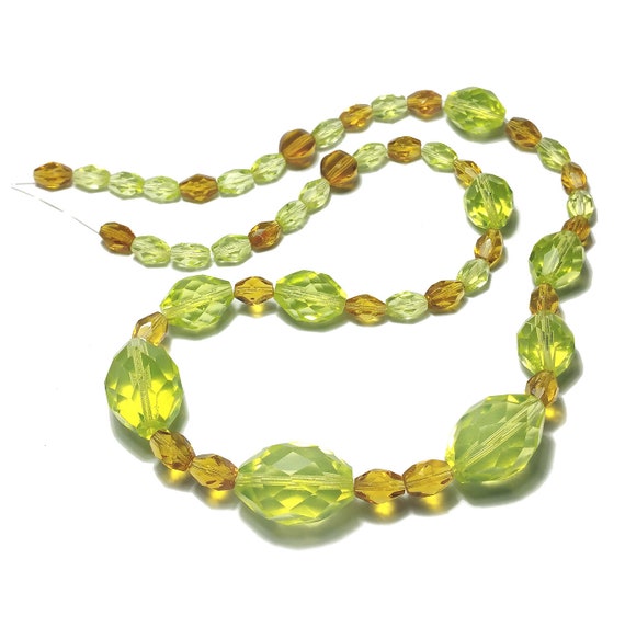 Vintage Uranium Glass Beads Faceted Graduated Ovals Fluoresce | Etsy