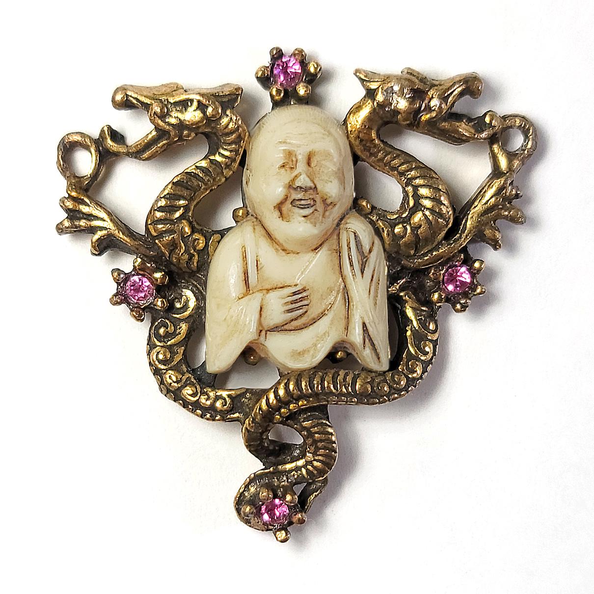 60s USA Selini Vintage buddha & dragon Unsigned necklace by