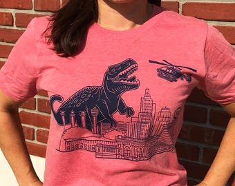 Kansas City, Shirt, Dinosaur, Skyline, T-Rex, Navy, Red