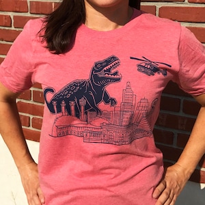 Kansas City, Shirt, Dinosaur, Skyline, T-Rex, Navy, Red