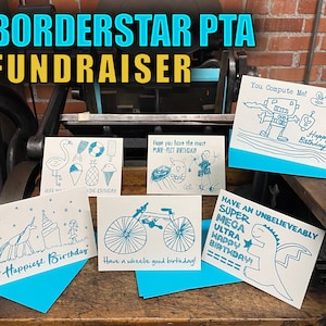Kid Happy Birthday Card Letterpress Student Drawn Borderstar PTA Fundraiser image 1