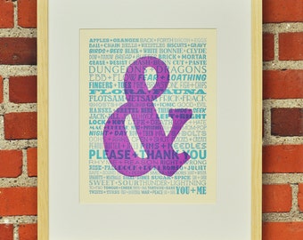 Ampersand Lovers Couple Pairs Letterpress Poster Purple Teal Blue