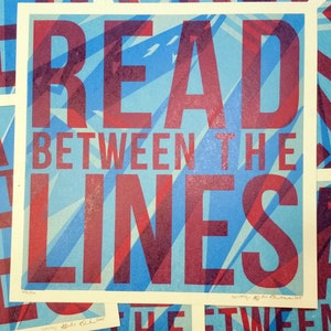 Read Between the Lines Sike Style Collaboration Letterpress Print, Red Blue