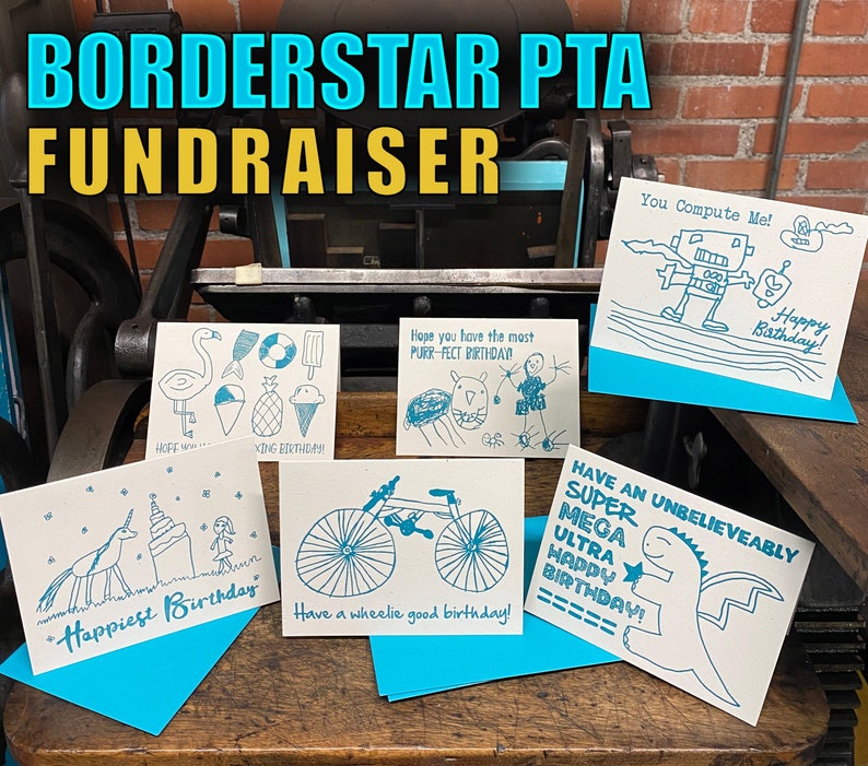 Kid Happy Birthday Card Letterpress Student Drawn Borderstar PTA Fundraiser image 1