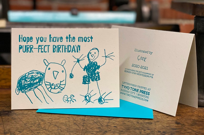 Kid Happy Birthday Card Letterpress Student Drawn Borderstar PTA Fundraiser image 4