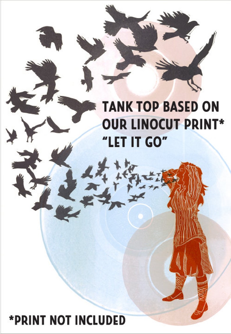Tank Top, Flying Birds, Girl, Vinyl Record, Orange, Blue image 4