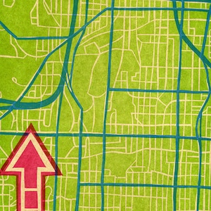 Kansas City routekaart boekdruk Poster KC, blauw groen roze