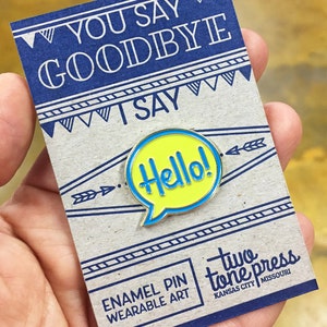 Greeting HELLO Word bubble Enamel Pin, lime green blue
