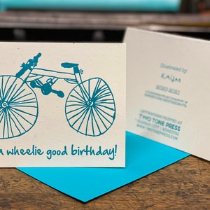 Kid Happy Birthday Card Letterpress Student Drawn Borderstar PTA Fundraiser Bicycle Card
