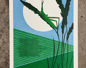 Night Sky - Collaboration Print Poetry Grasshopper Grass Moon Korean English