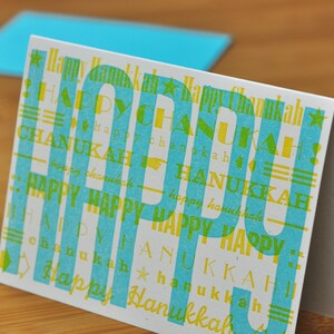 Vintage Blau & Gelb HAPPY Chanukka Letterpress Karte
