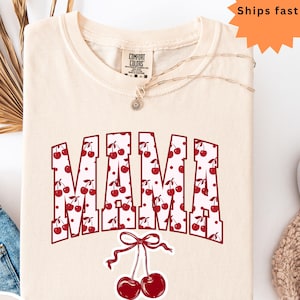 Comfort Colors®, Mama Shirt, Mom bow shirt, Cherry T-Shirt, Aesthetic Gift For Mom, Cute Mom Shirt, Mom Birthday Gift