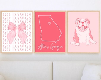 University of Georgia Preppy Coral Bow Prints Bundle