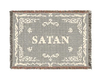 Satanic Crochet Blanket: Gothic Occult Decor, Cotton Woven Throw