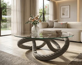 Luxury Parametric Coffee Table, Modern Sculptural Glass Top Table, Organic CNC Furniture, Contemporary Living Room Decor