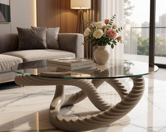 Luxury Parametric Coffee Table, Modern Sculptural Glass Top Table, Organic CNC Furniture, Contemporary Living Room Decor