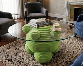 Parametric Coffee Table with Glass Top – Modern Luxury Living Room Table – Sculptural Wooden Design