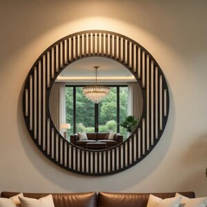 Archivo CNC paramétrico de espejo redondo / Rhino 3DM + DXF / Decoración de pared cortada con láser / Marco de espejo de madera moderno / Descarga digital