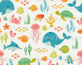 Sea Life MLP Exclusive Cotton/ Spandex Jersey Knit  fabric By The Yard MLP-1503