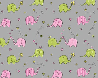 KNIT Sweet Elephant Gray cotton/spandex jersey knit fabric by the yard