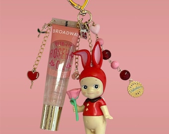 Sonny Angel Gifts Of Love Rose Rabbit Lipgloss Bead & Charm Keychain