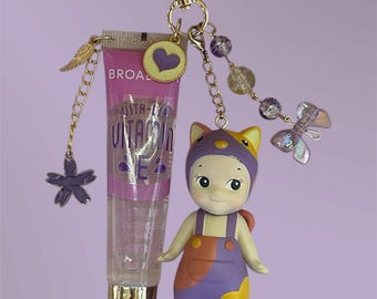 Sonny Engel Lucky Purple Cat Lipgloss Bead & Charm Schlüsselanhänger