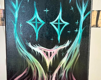Jedyny w swoim rodzaju - wielokolorowy olej na gesso na płótnie 20” x 10” - oryginał artysty - „The Demon Within”