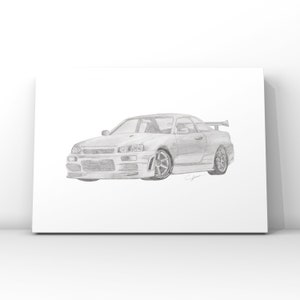 Nissan Skyline GT-R R34 | Realistic Car Drawing | Print | Hand Drawn | Pencil Art | Birthday/Christmas Gift | Wall Decor