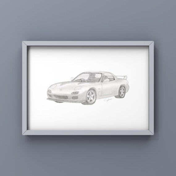 Mazda RX-7 FD3S | Realistic Car Drawing | Print | Hand Drawn