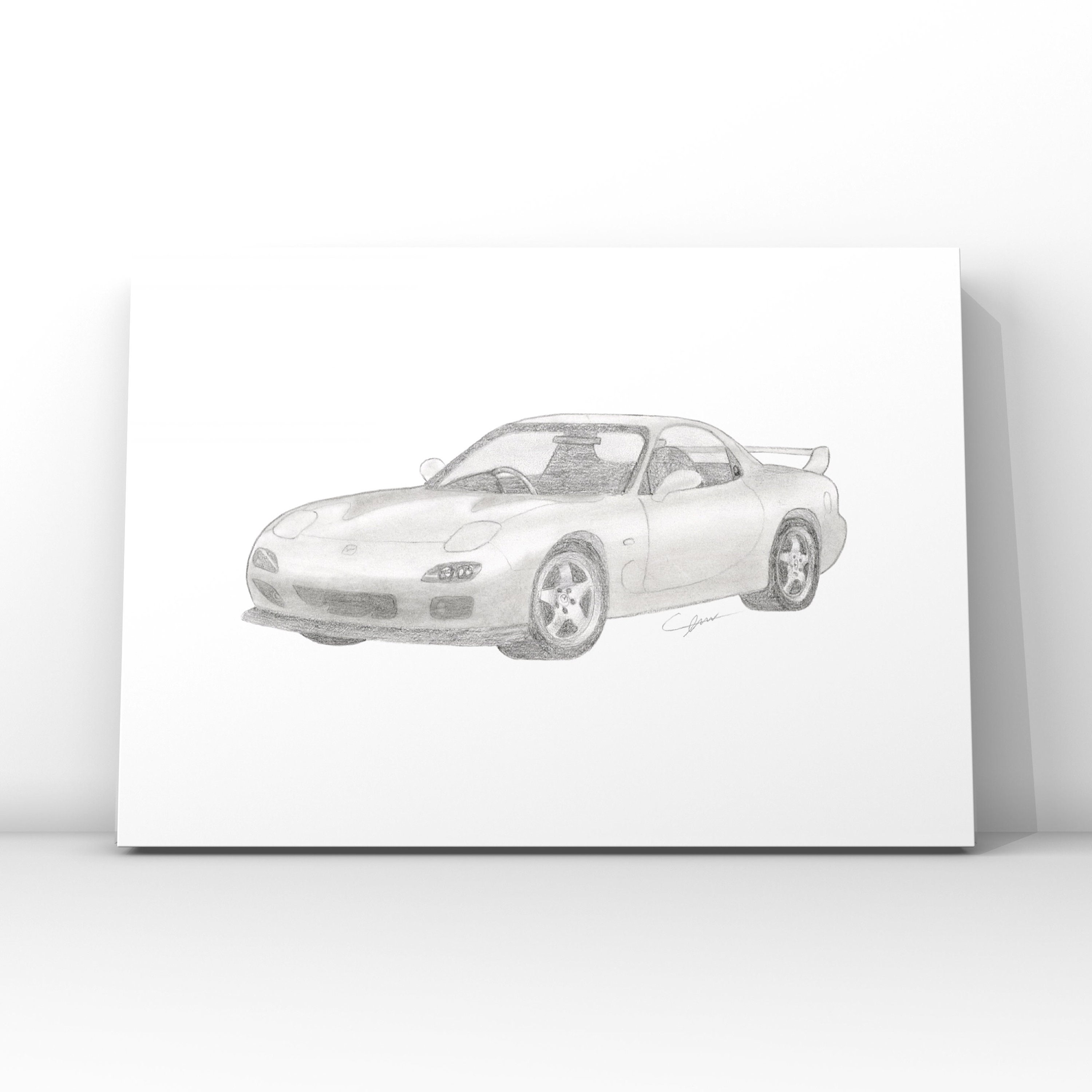 Mazda RX-7 FD3S | Realistic Car Drawing | Print | Hand Drawn