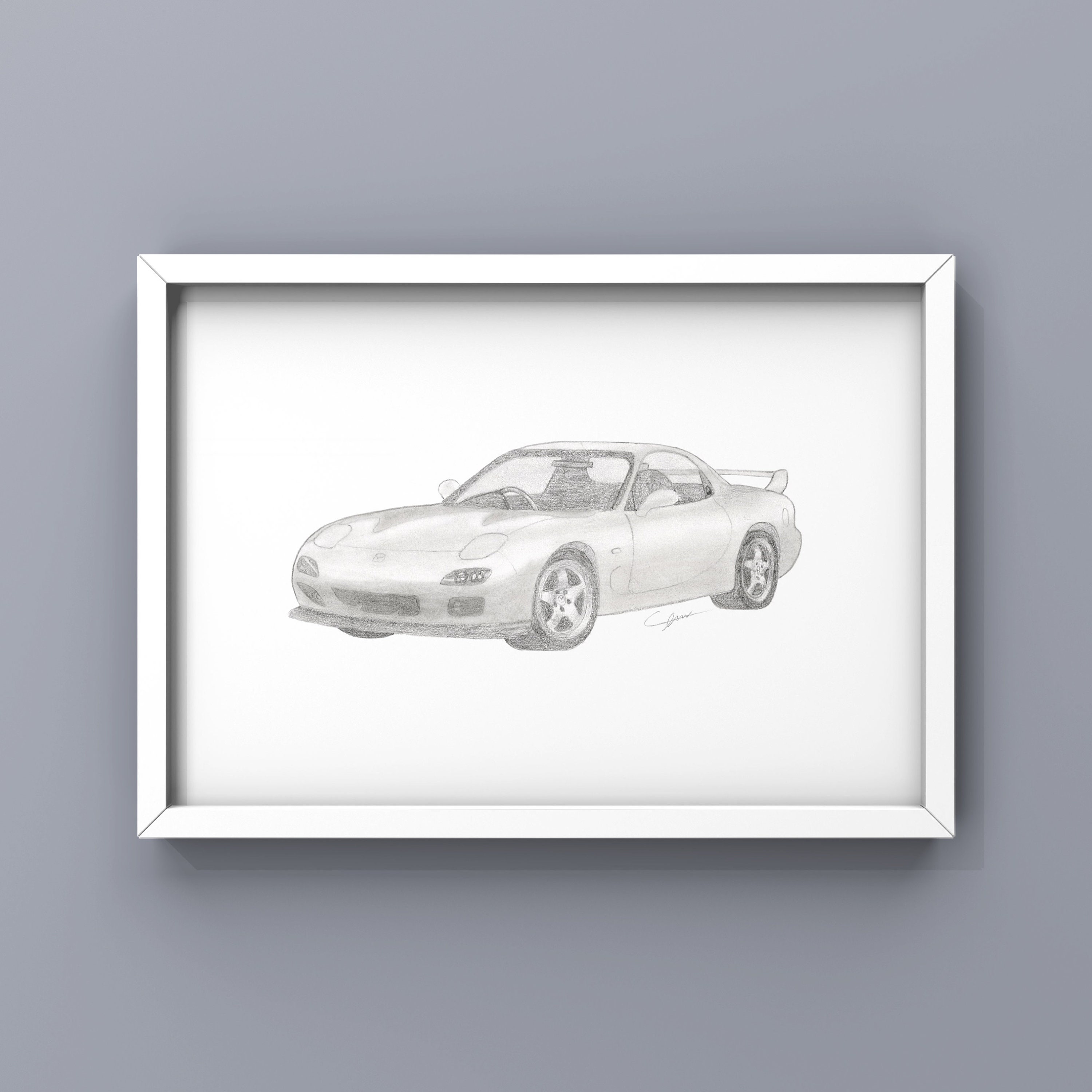 Mazda RX-7 FD3S | Realistic Car Drawing | Print | Hand Drawn