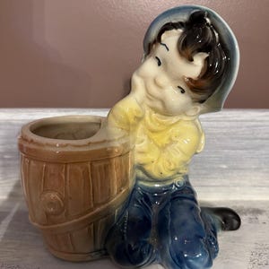 Vintage Royal Copley Dutch Boy with Barrel Planter